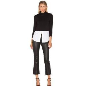 Theory Gracila Black Twill mock neck White Layered Top M